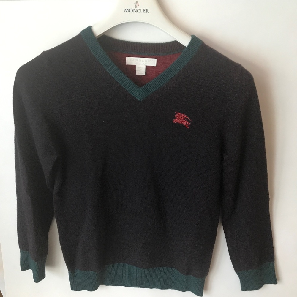 New!! Burberry Kids Contrast Color Knit Sweater V-neck 8Y